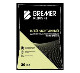 Клей для газобетонных блоков и ПГП Bremer Klebig 42, 30 кг
