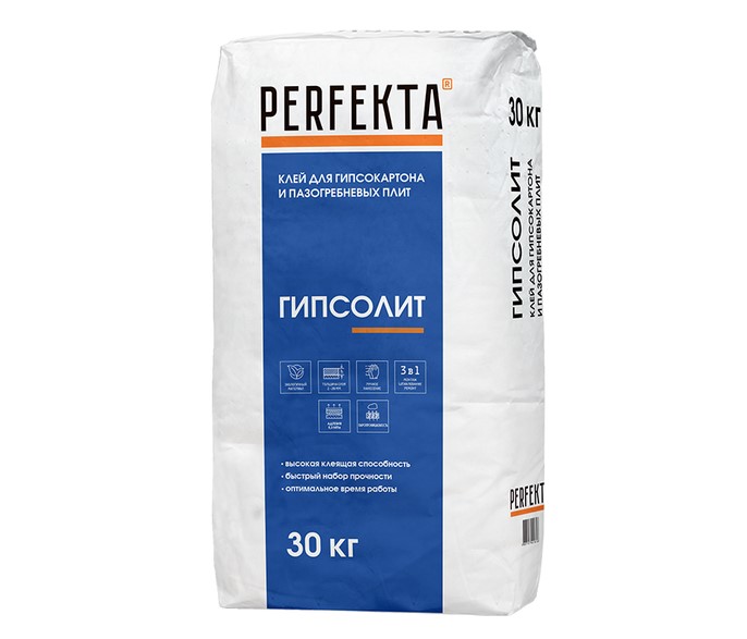 Клей для гипсокартона и пазогребневых плит Perfekta Гипсолит, 30 кг
